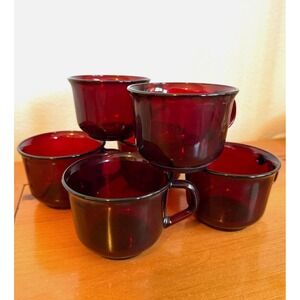 Vintage Arcoroc France Ruby Red Glass Classique Coffee Tea Cup MCM Set-6